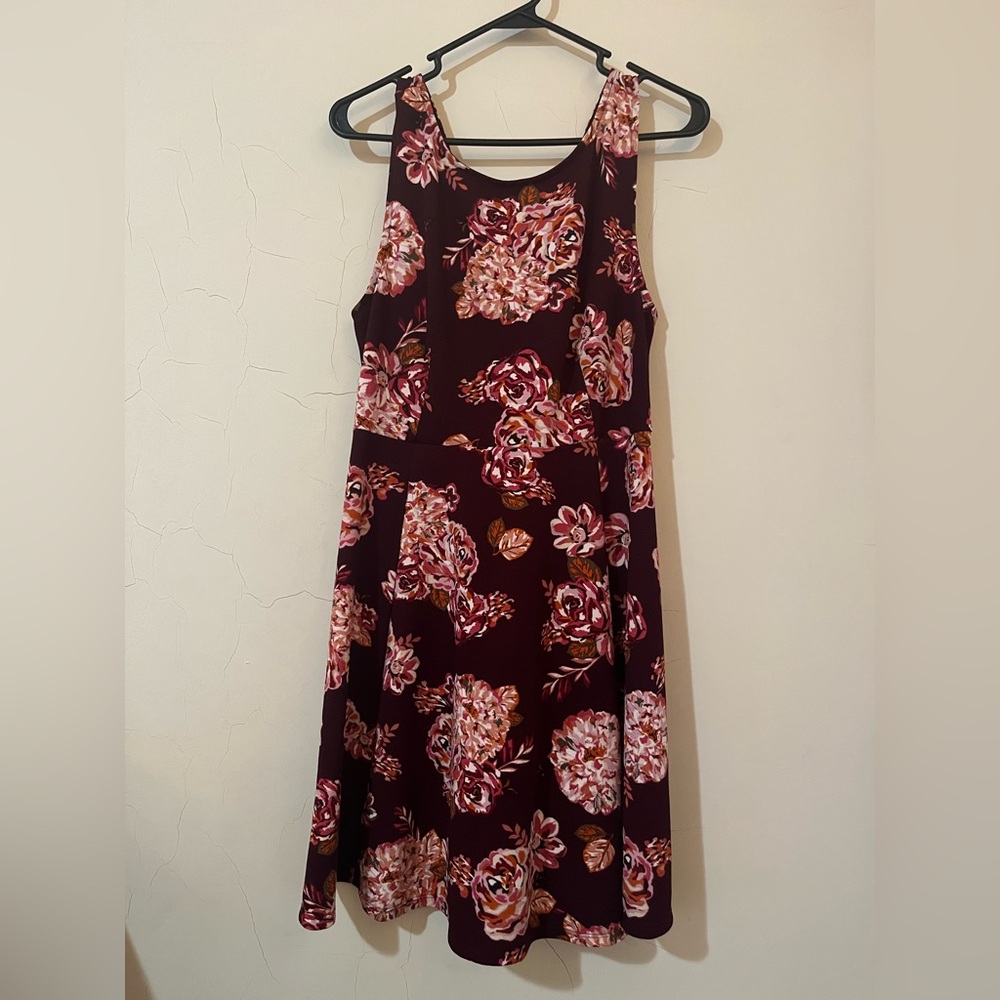 Women’s Plus Size 1x Forever 21 Burgundy Floral Skater Dress NWT